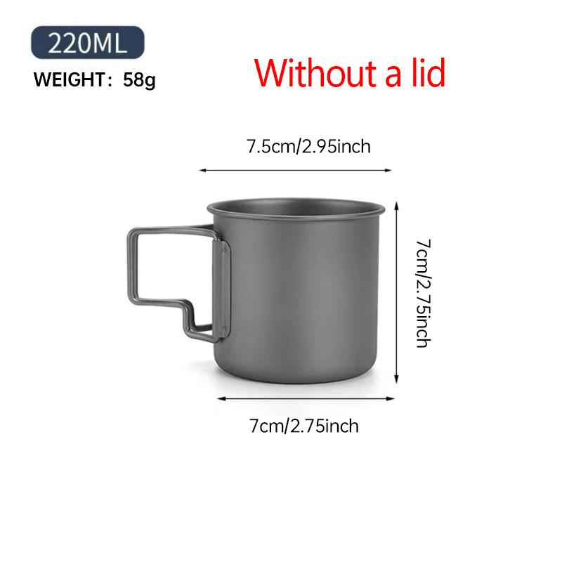 Outdoor Pure Titanium Mug Foldable Handle Delivery Storage Bag Portable Storage Camping Hiking Picnic Tableware