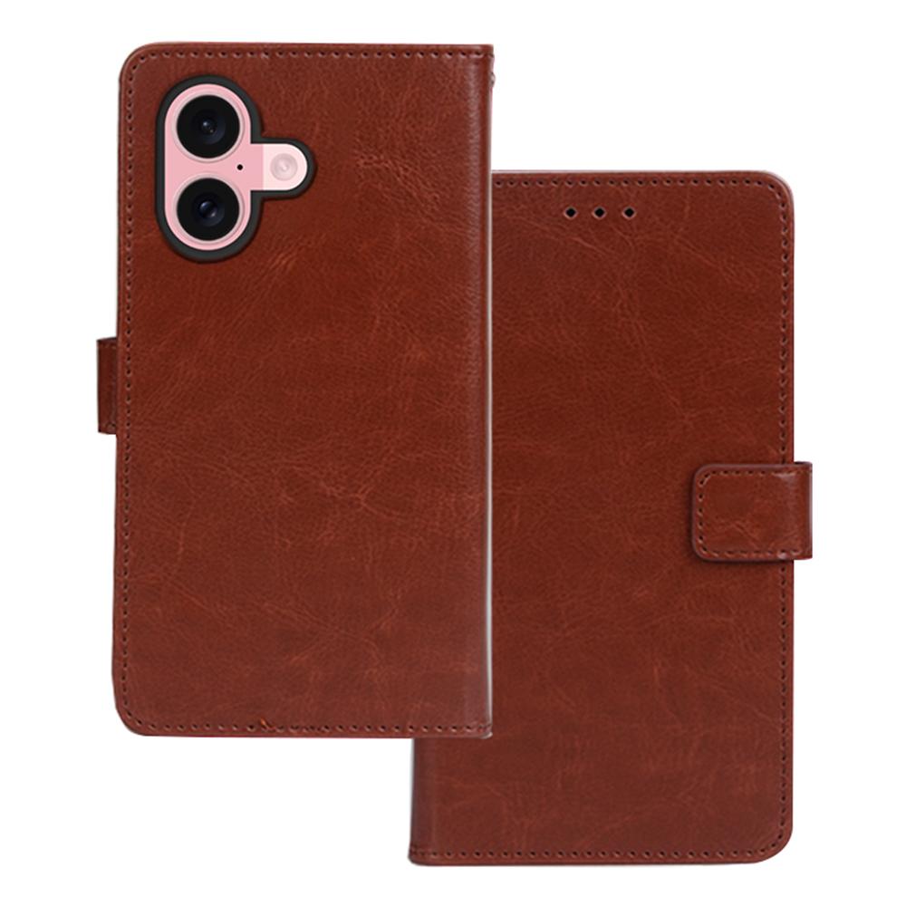 

IDEWEI For iPhone 17 Case Wallet Leather Phone Cover Crazy Horse Texture Brown