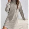 Fashion Elegant Fall Winter High Neck Drop Shoulder Ribbed Dress