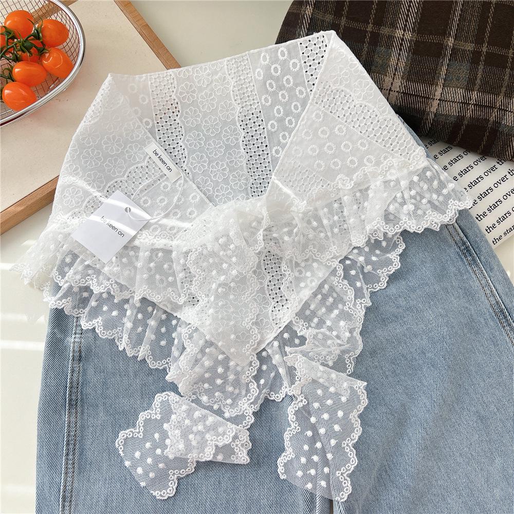 

Retro Lace Edged Silk Triangle Scarf and Midi Skirt Combo for Women One Size