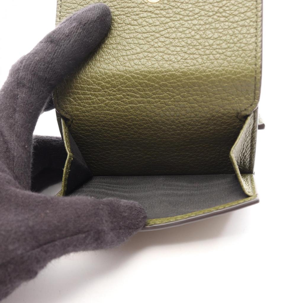 Used GUCCI Mini Wallet Logo Tri-fold Wallet 736151 Leather Khaki Used Women