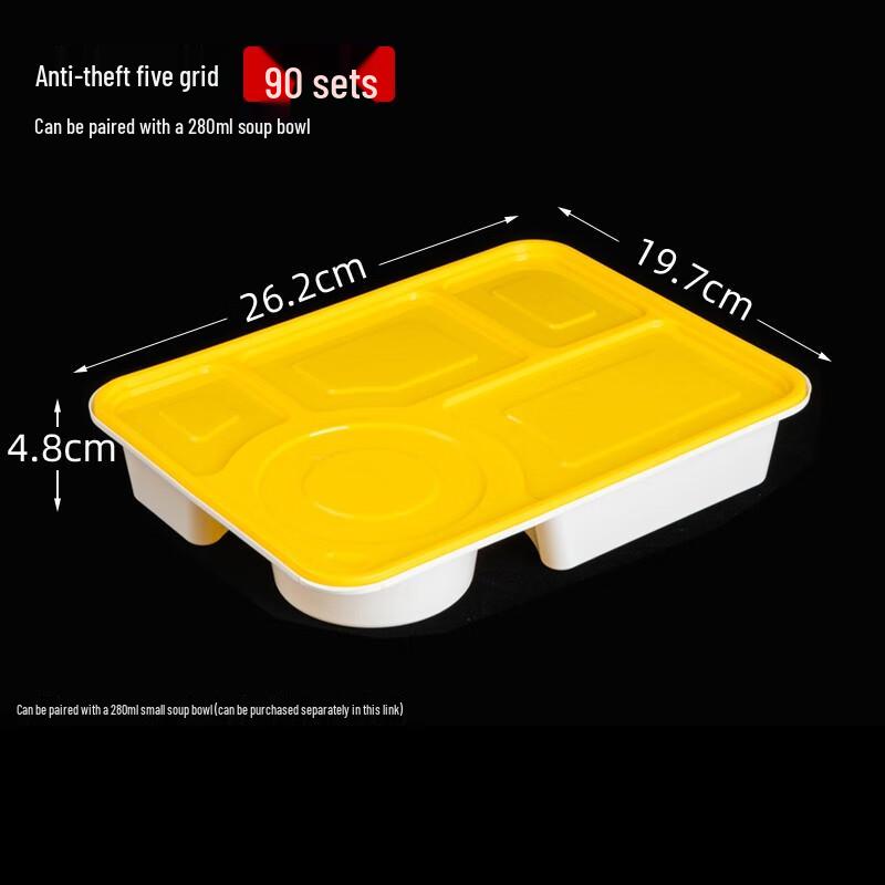 MOLUONA Disposable 5-Compartment Lunch Box with Yellow Lid