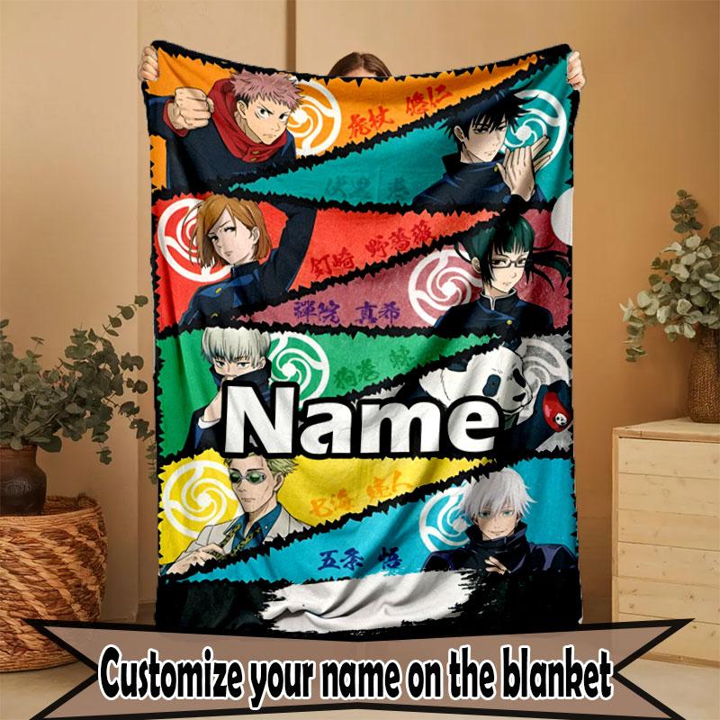 Couverture Imprimée Personnalisée au Nom Jujutsu Kaisen, Décoration Intérieure, Chambre à Coucher, Canapé, Camping, Canapé, Cadeaux pour Anniversaire Noël