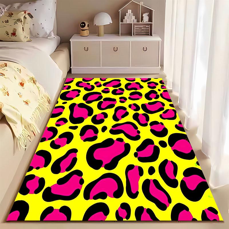 Leopard Print Pink Yellow Carpet suitable as a non-slip mat for the living room or bedroom sofa