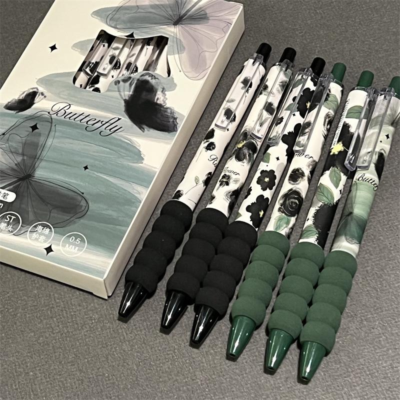 

6 шт. Милые гелевые ручки с бабочками, эстетичные канцелярские ручки, ручка каваи, канцелярские товары, 0,5 мм, быстросохнущие ручки с черными чернилами, тонкий стержень