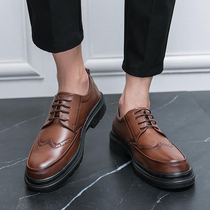 2024 Autumn/Winter Men's Comfortable Leather Lace-up Brogues - Casual British Business Formal Shoes