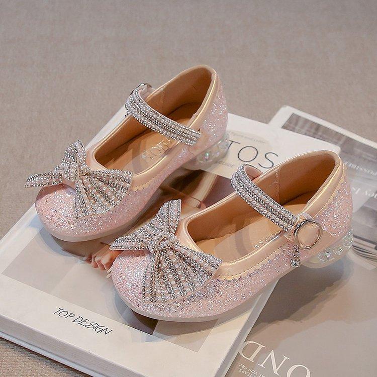 

Girls princess shoes 2025 new children s crystal shoes spring leather shoes little girl shoes baby dress single shoes summer 36 рожевий