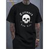 European Size Men'S Tattoo Skull Head Theme T-Shirt, Individual Street Style Low Life Concept Print Top,American Retro Trendy Casual Short Sleeve,