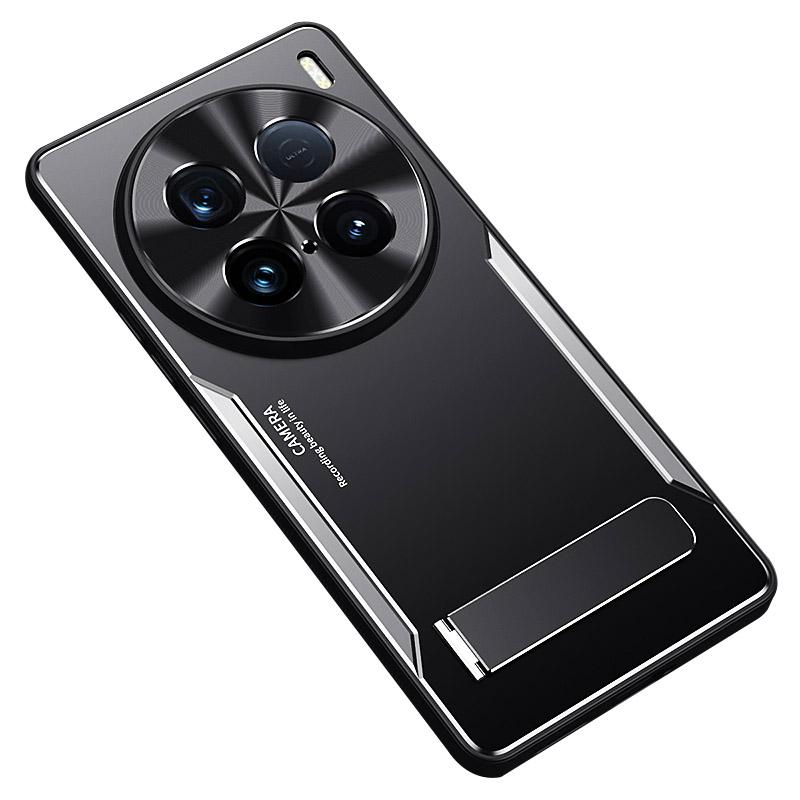

For vivo X100 Ultra 5G Kickstand Phone Case Aluminum Alloy+TPU Shockproof Phone Cover Silver