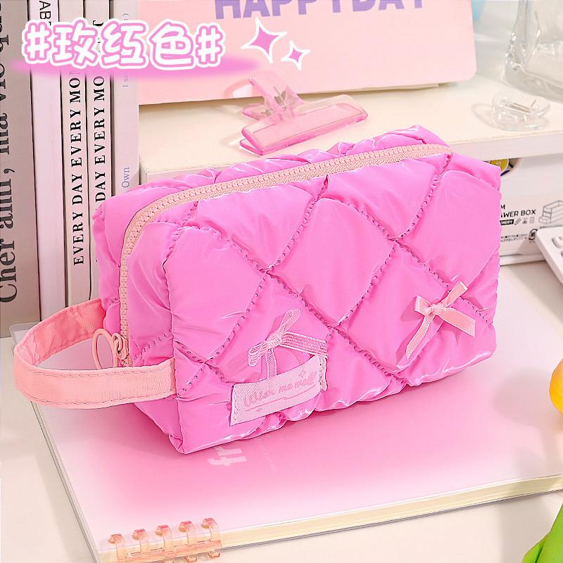 Creative Dopamine Color Bow Pencil Case Portable Large Capacity Storage Pencil Box Multifunctional Stationery Storage Bag