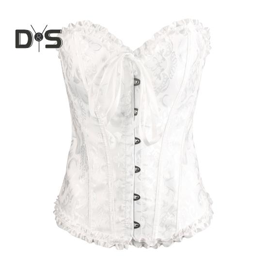 

Женский корсет с открытыми плечами, кружевной бант, классический крой, корректирующее белье, идеальная фигура, шнуровка, утягивающее белье L белый