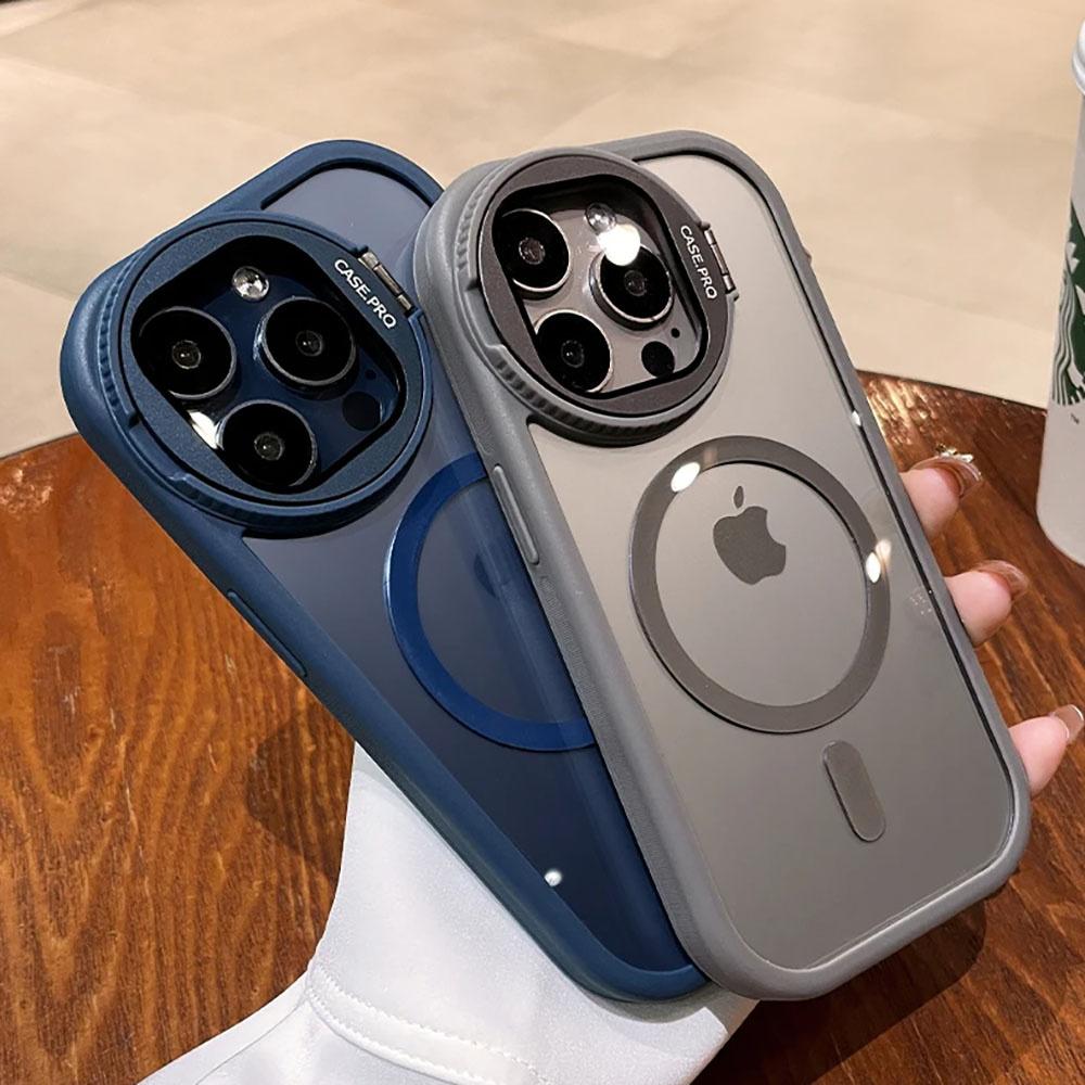 Camera Protection Stand Holder Phone Cases For iPhone 16 15 14 12 13 11 Pro Max Plus For Magsafe Magnetic Wireless Charge Cover