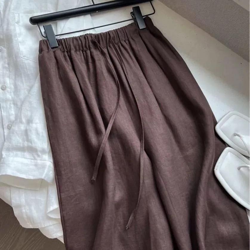 Spring Summer Women's Linen High-Waisted Bell Bottoms Women's Loose-Fit Draped Slimming Casual Dragged Pants Thin Style Straight-Leg Design