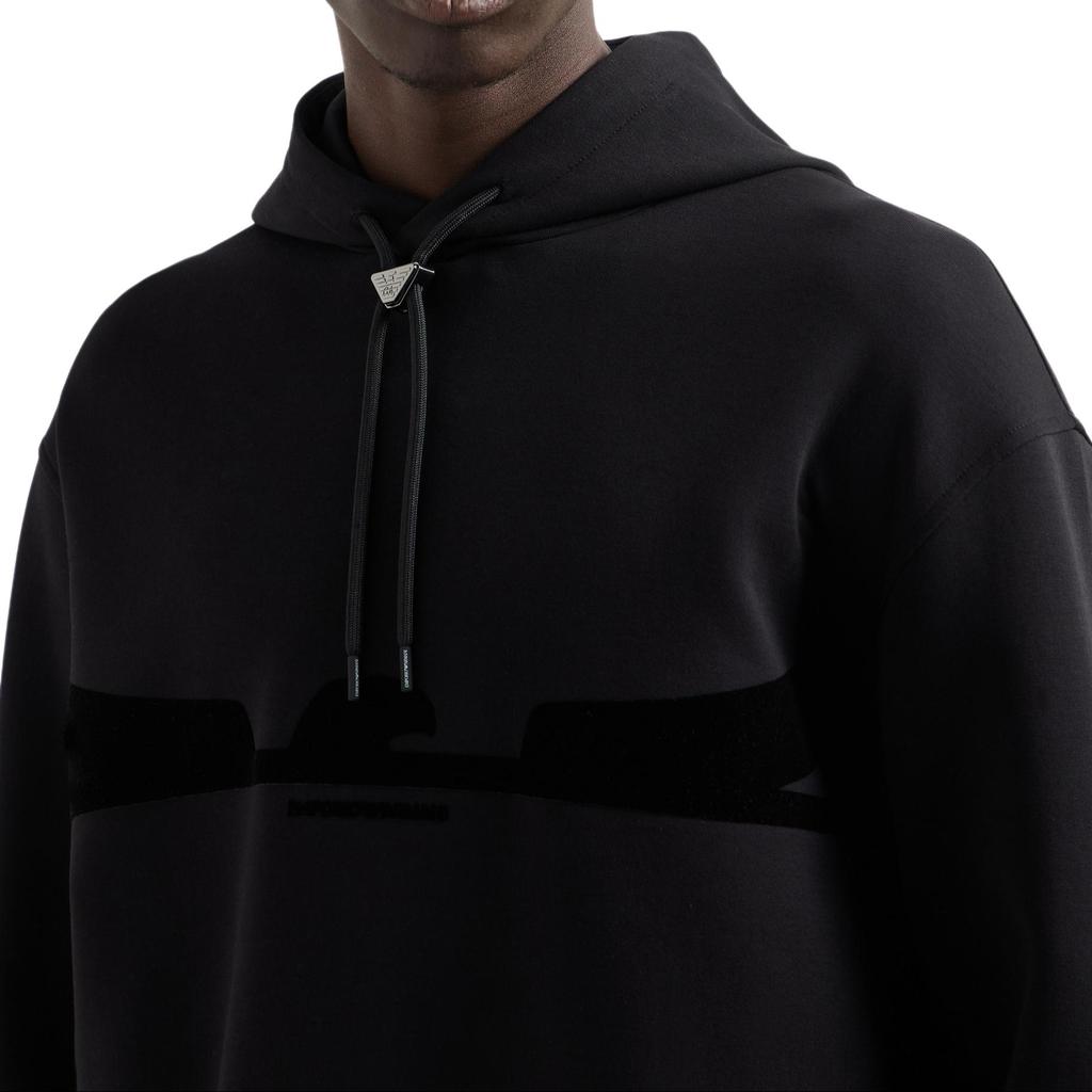 Emporio Armani Velvet Eagle Logo Cotton Stretch Fitted Long Sleeve Hoodie Men Hoodies Black EM001065-AF10013-UC001