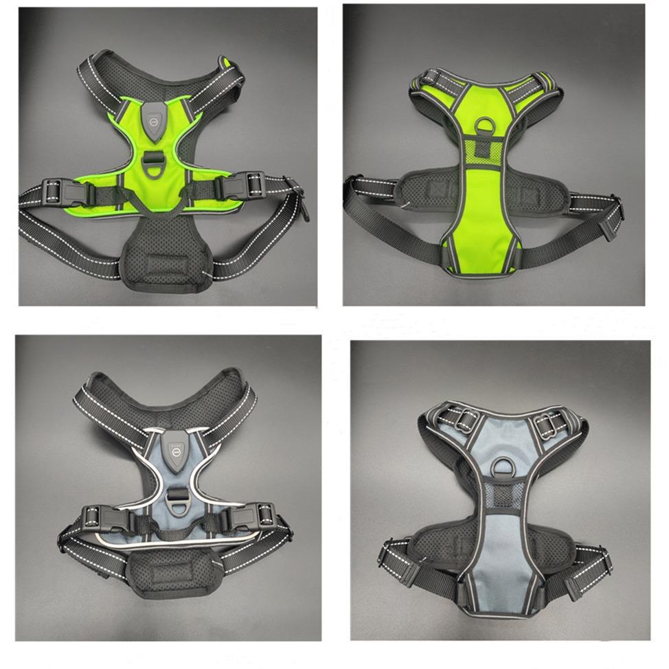 Type-C Rechargeable LED Light Up Breathable Nylon Dog Harness Reflective Warning Pet Vest Glowing Pet Supplies