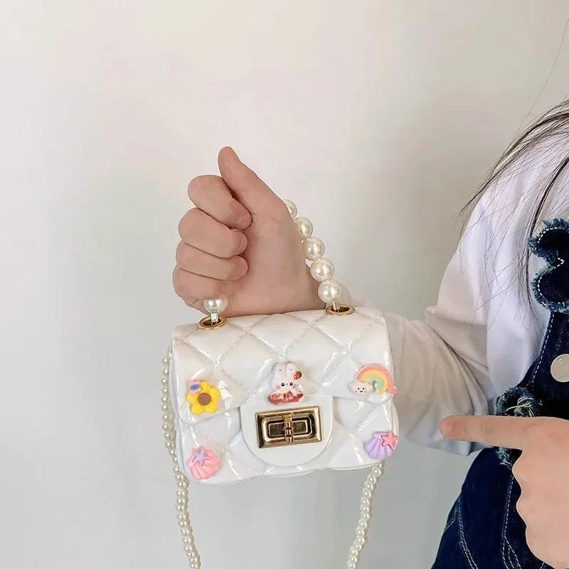 Golden Button Girls Rabbit Pattern Crossbody Bag Rainbow Pattern Daily Bags