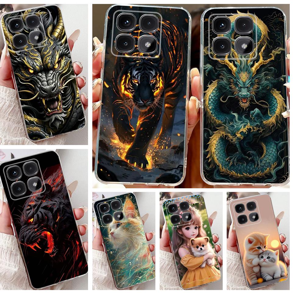 Phone Case For Xiaomi Mi 14T Pro Mi14T Cool Style Tiger Dragon Pattern Clear Soft Silicone TPU Back Cover Xiaomi 14t 5G Coques