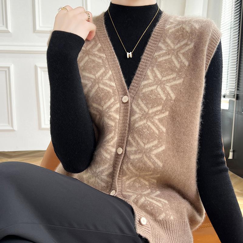 Women's Cashmere Vest Qinghe Cashmere 30% Cashmere 70% Wool Autumn and Winter Cashmere Vest Soft and Warm