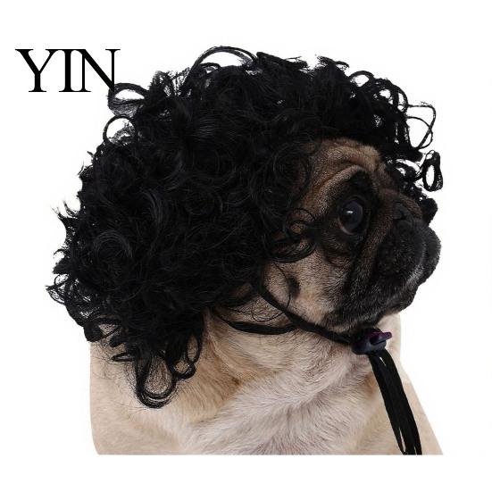 Funny Dog Hairpiece Pet Wig, Cute Bob Cut Cat Afro Curly Wig with Adjustable Cosplay Elastic Band, Breathable for Dogs, Cats Halloween Party Headwear