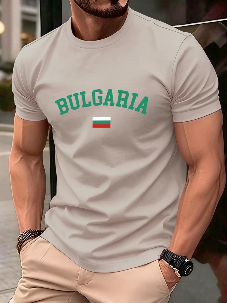 Bulgaria Text With Flag Prints Mens TShirt Cotton Summer ONeck Short Sleeve Tops Soft Oversized T Shirt Casual Male Clothes