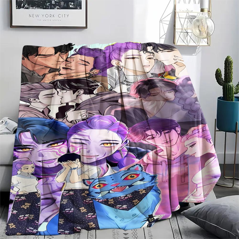 1PC Kpop Demon Hunters Print Flannel Blanket, High Quality All Seasons, Home Decor, Warmth and Comfort, Perfect for Christmas Gifts