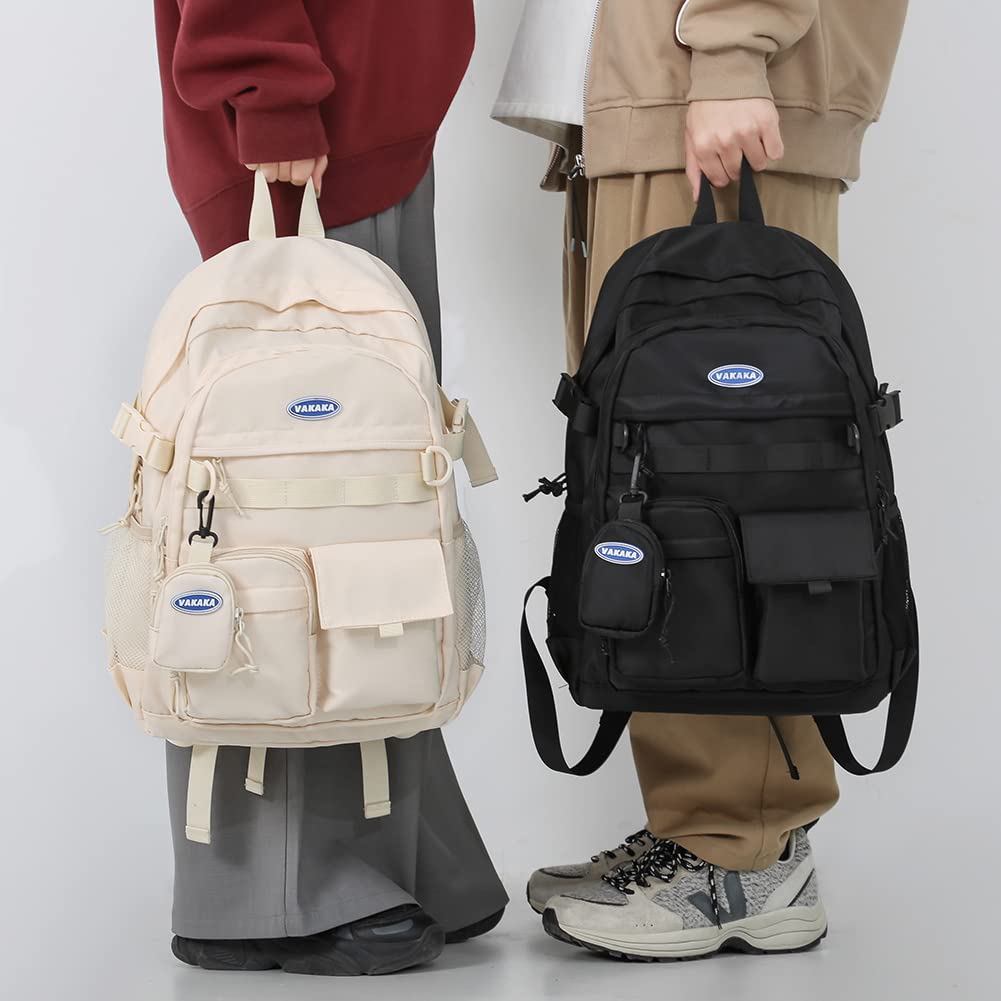 ZESU Korean Large Capacity Backpack for High School Outdoor Black Women's School, Students, Lightweight, Waterproof, Travel, School, Town, Commuting,