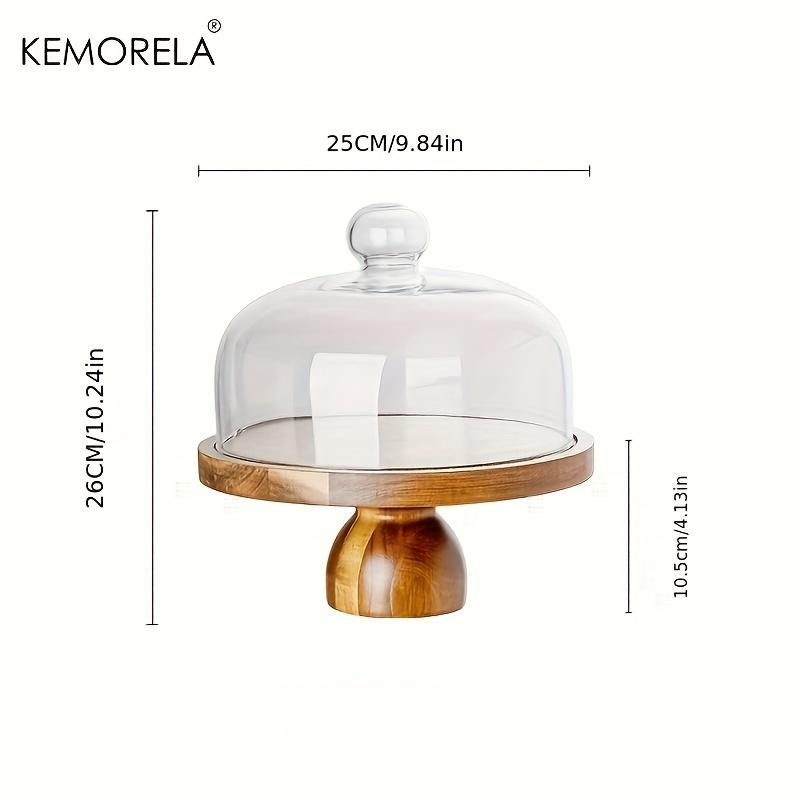 1PCS Acacia Wood Cake Tray High Foot Cake Display Tray Bread Plate With Cover Transparent Glass Cover And Without Lid Cake Stand