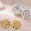 LIKGREAT Vegvisir Viking Compass Dangle Earrings for Women Stainless Steel Barbarian Gladiator Pagan Odin Norse Runes Jewelry