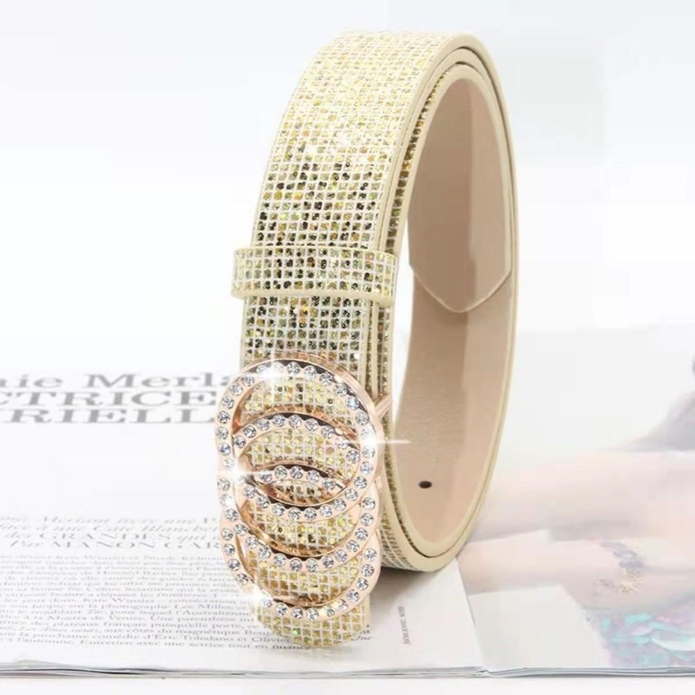 Vintage Bling Bling Sparkling Rhinestone Belt Versatile Glitter Slide Buckle Belt Luxury Brand Design Waist Strap Women