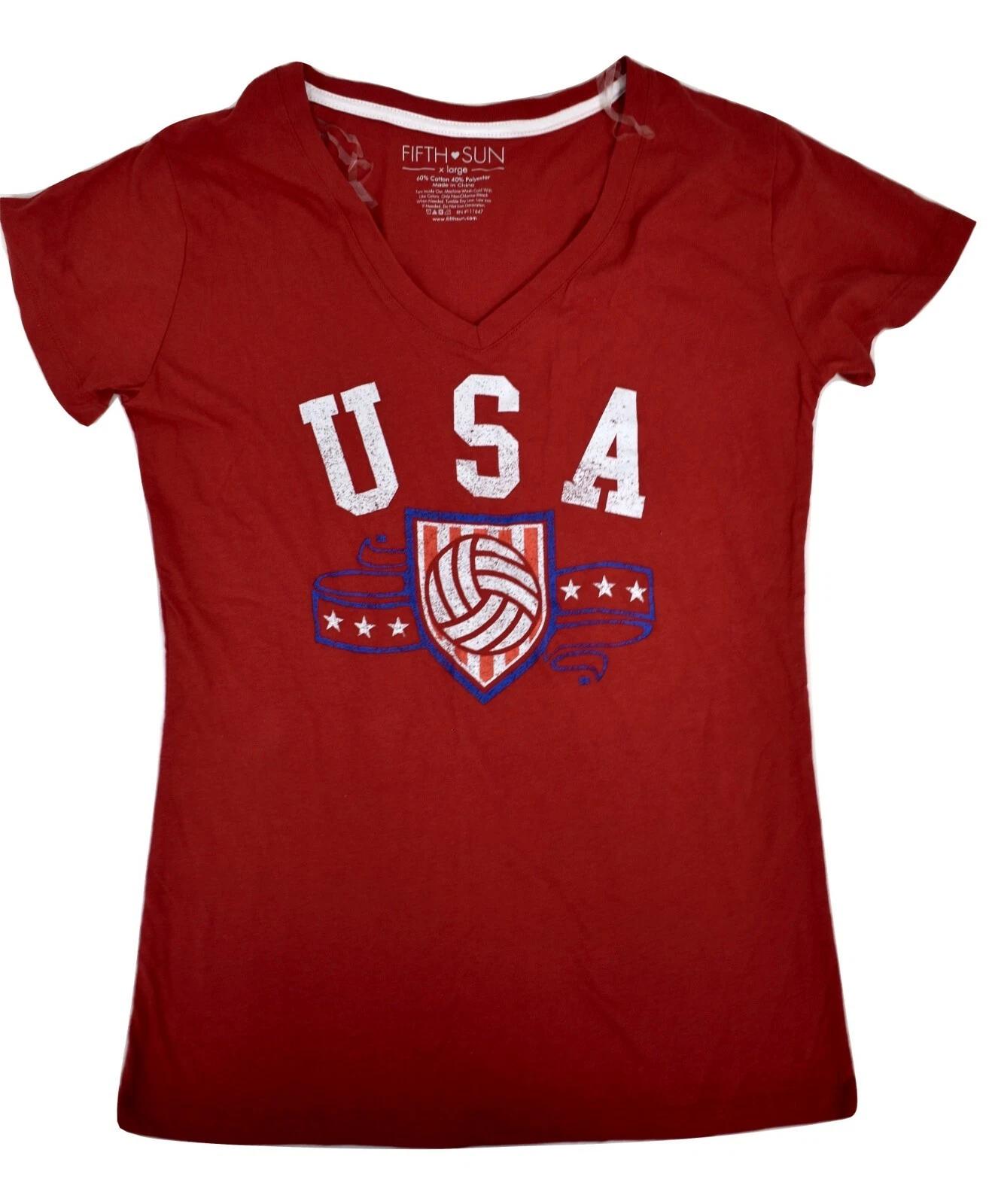 

Fifth Sun Juniors USA Red V-Neck Shirt NWT S, L, XL S