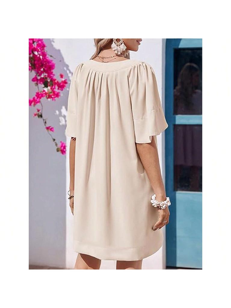 Women's Flutter Sleeve Mini Dress V Neck Loose Flowy Casual Summer Dress