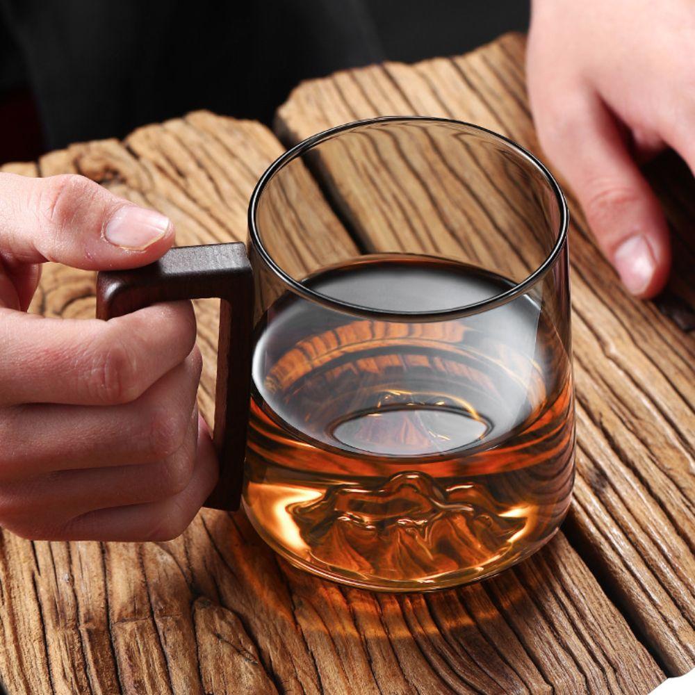 Large Capacity Water Drinking Cup Wooden Handle Tea Cup Creative Glass Cup  Juice
