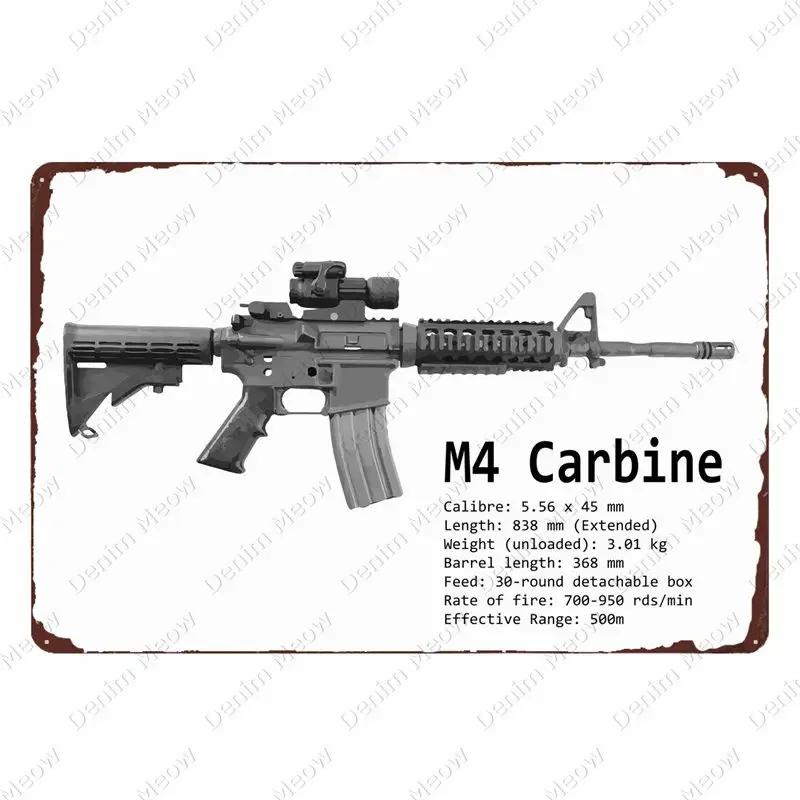 Plaque Métallique Vintage Uzi - Plaque Étain Pistolet Fusil, Décoration pour Fans Militaires Bar Club Café Pièce, Peinture Art Mural