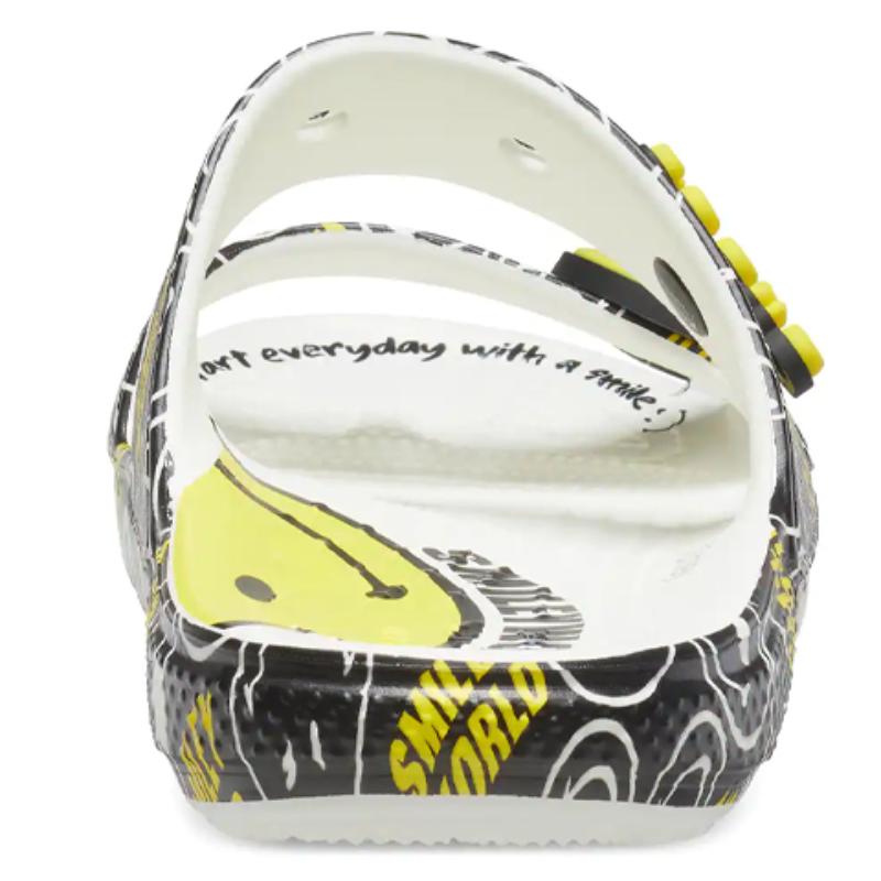 Smiley X Crocs Classic Outdoor Flat Heel Slippers Black and Yellow Unisex