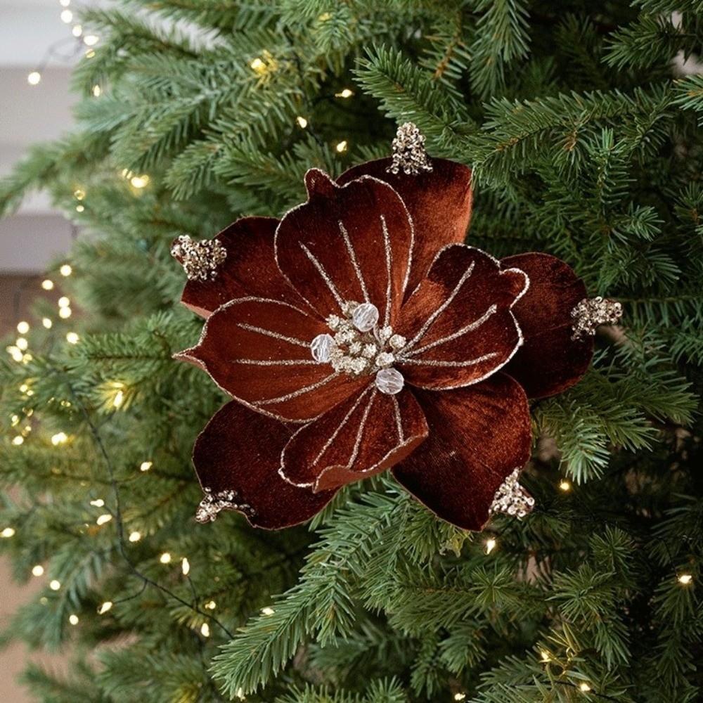 22cm Artificial Christmas Flower Realistic Beautiful Christmas Poinsettia Shiny Handmade Christmas Tree Wreath New Year Decor