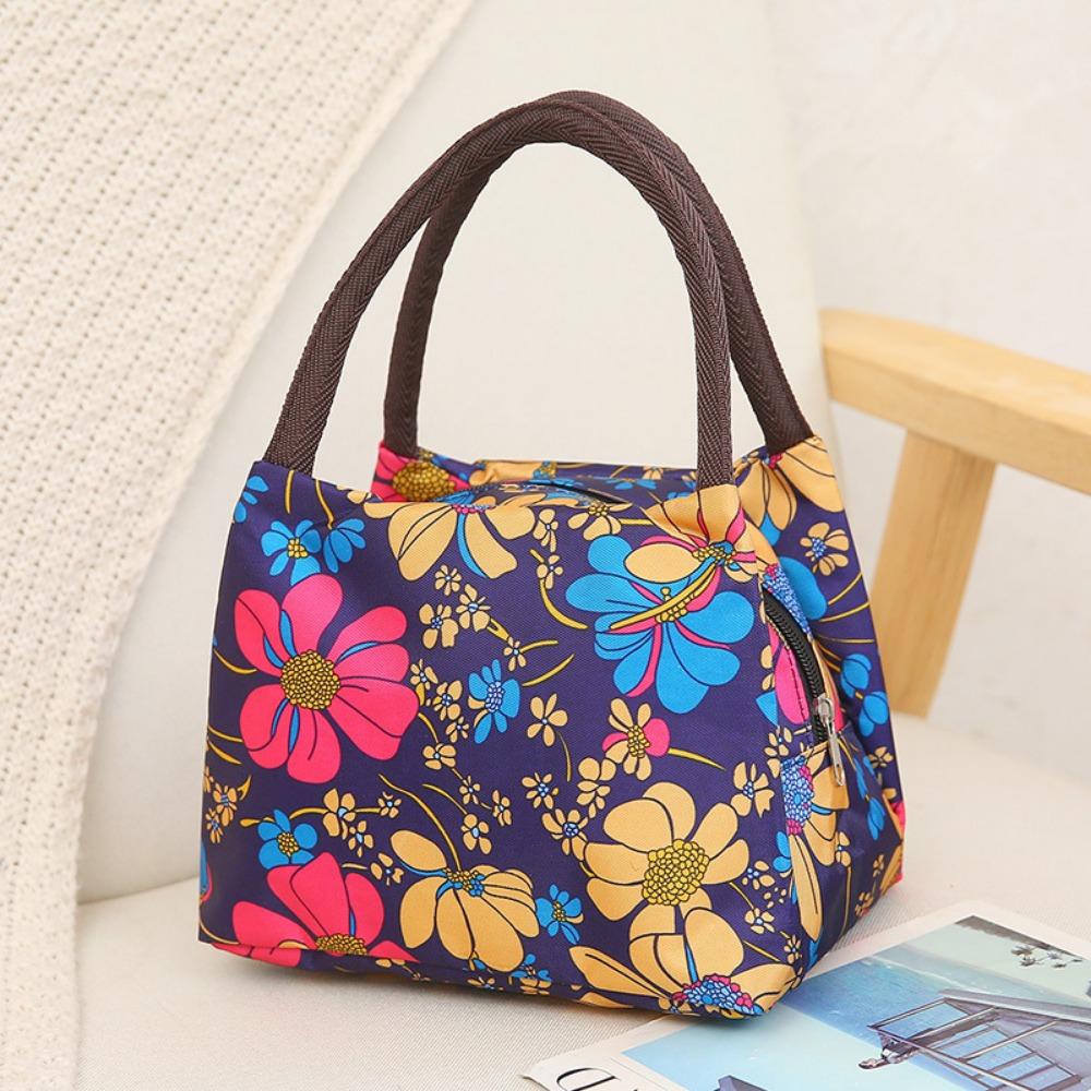 Portable Nylon Floral Print Tote Bag Waterproof Multifunctional Women Handbag Mommy Bag For Picnic Travel
