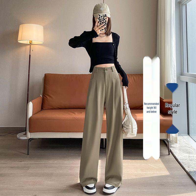 

Elegant Wide-Leg High-Waisted Suit Pants for Women - Spring/Summer, Petite, Loose Fit, Versatile, Floor-Length, Straight-Leg Casual Draping Style. 2XL recommended for 133-145 jin