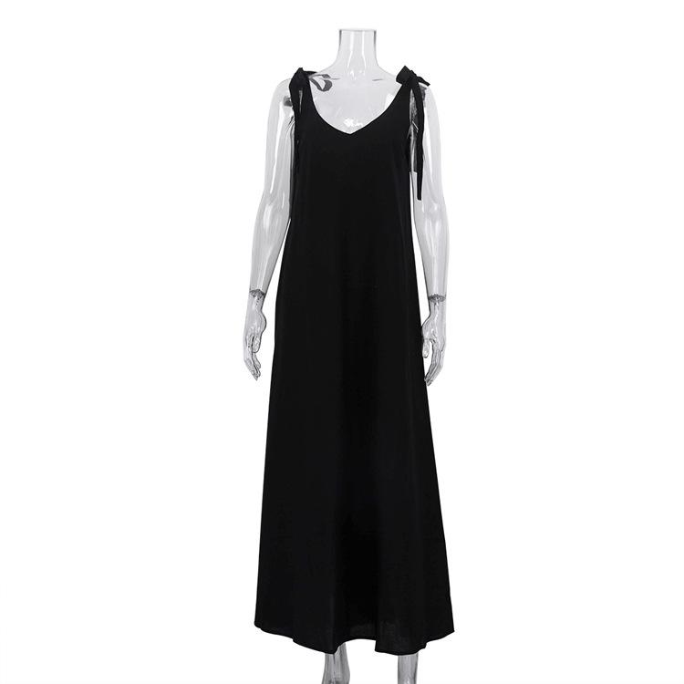

women s v neck tie shoulder sleeveless loose fit linen cotton blend maxi slip dress L