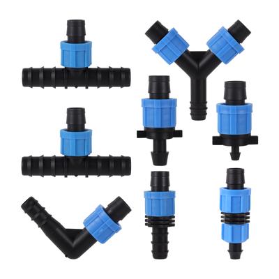 5 Stück DN17 Tropfband-Rohrverriegelungsanschlüsse, 1/2 Zoll 3/4 Zoll Innengewinde, gerader Winkel, Y-Form, optionale Garten-Wasseranschlüsse