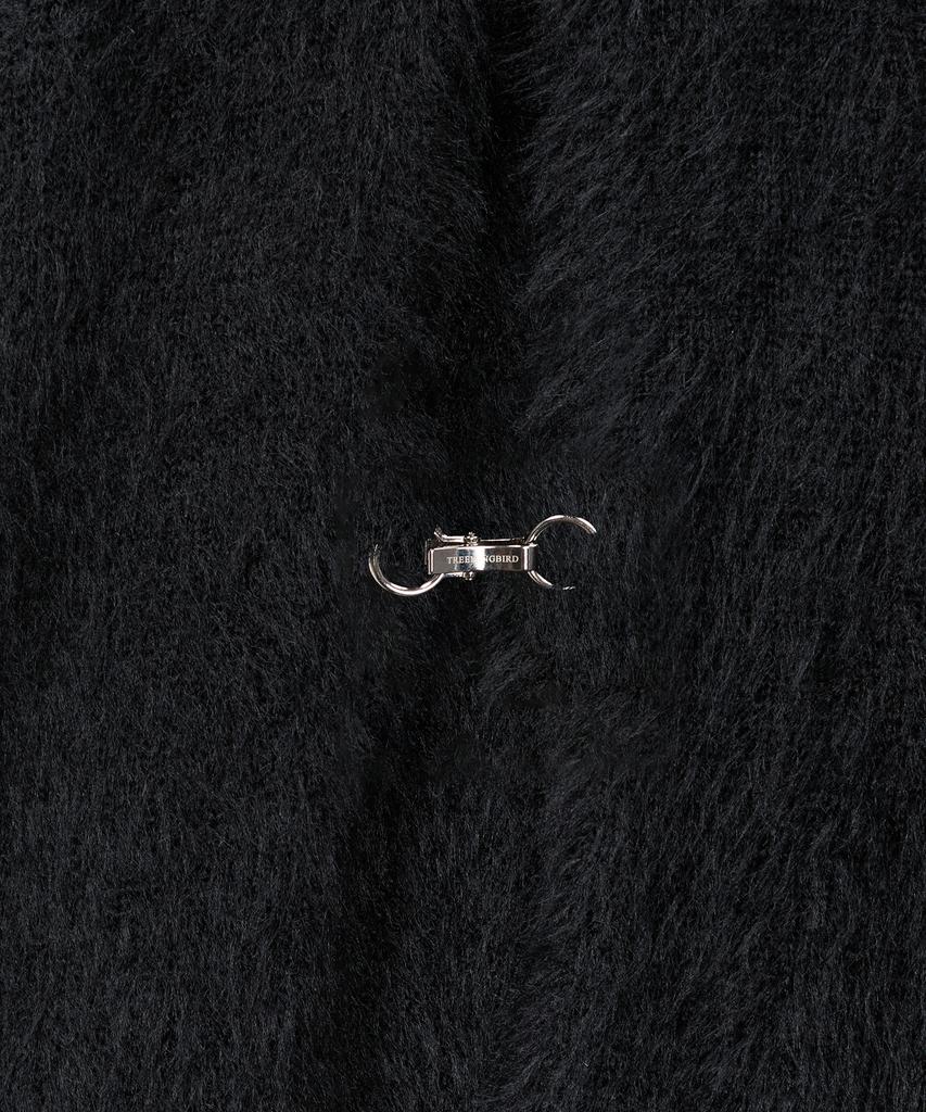 Teulimingbeodeu Front Slit Metal Hook High-Neck Fur Knit [ Black ]