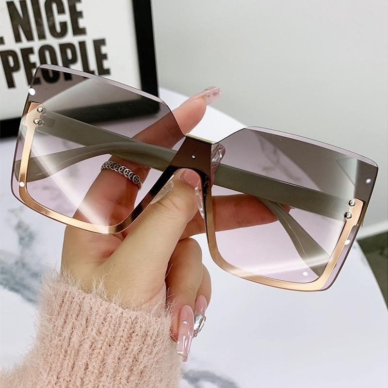 Rimless Sunglasses Women Trendy Vintage Oversized Luxury Lady Shades Eyewear Fashion Design Sun Glasses Brand
