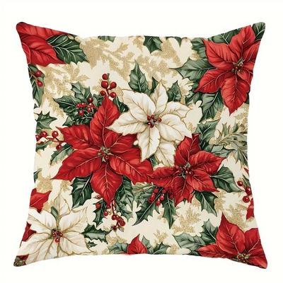 Red Flower Pattern Home Decor Pillow Cover Living Room Sofa Polyester Cushion Cover with Zipper