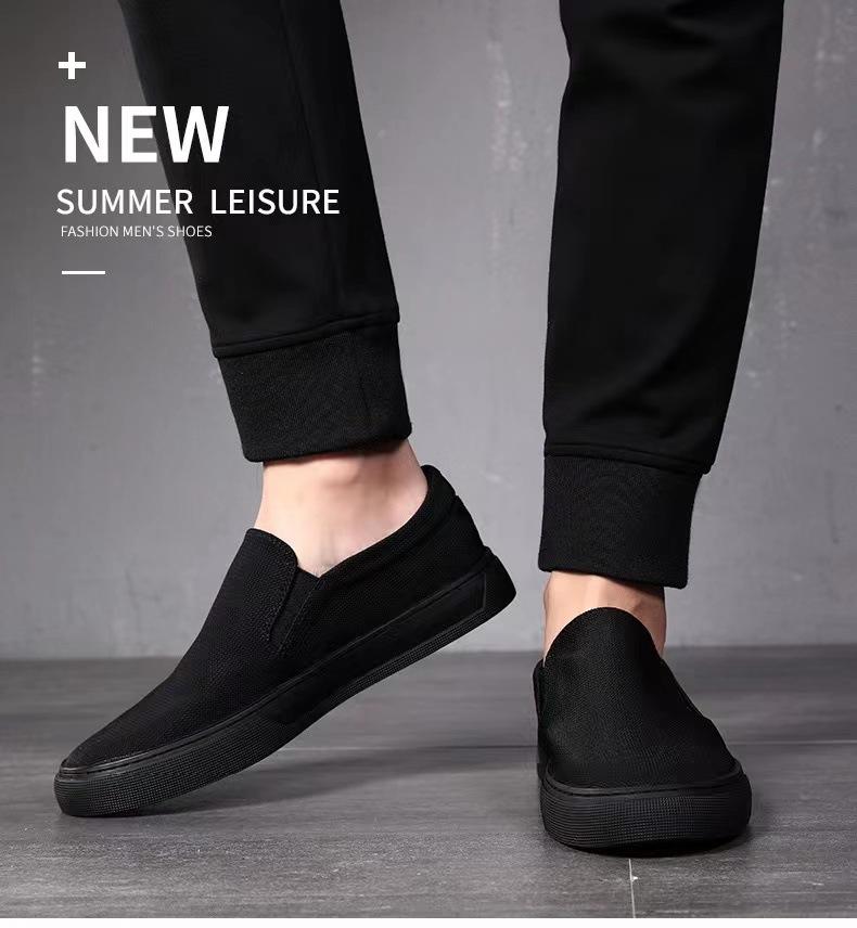 Old Beijing canvas shoes for men, one foot pedal, lazy loafers, casual soft-soled single shoes