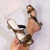 Fashion Women's Fashion Sequin Flip-flops Summer New Square Head Open Toe Hollow-out Anti-slip Wear-resistant Heel Shoes
