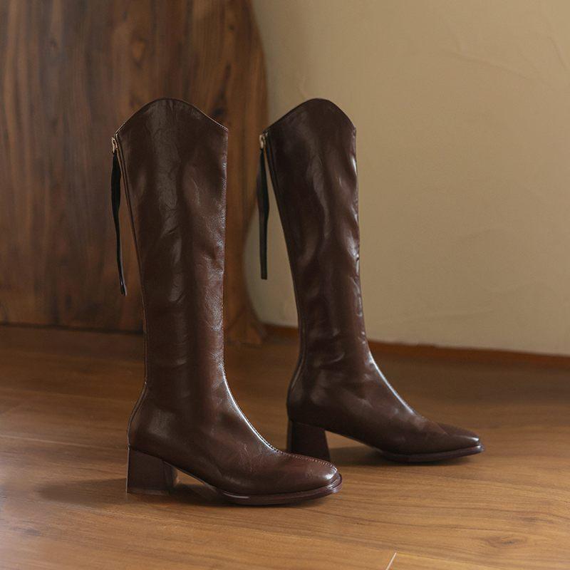 Krazing Pot PU Autumn Winter Shoes Riding Boots Square Toe Keep Warm Zipper Size 43 Handsome Knee Boots