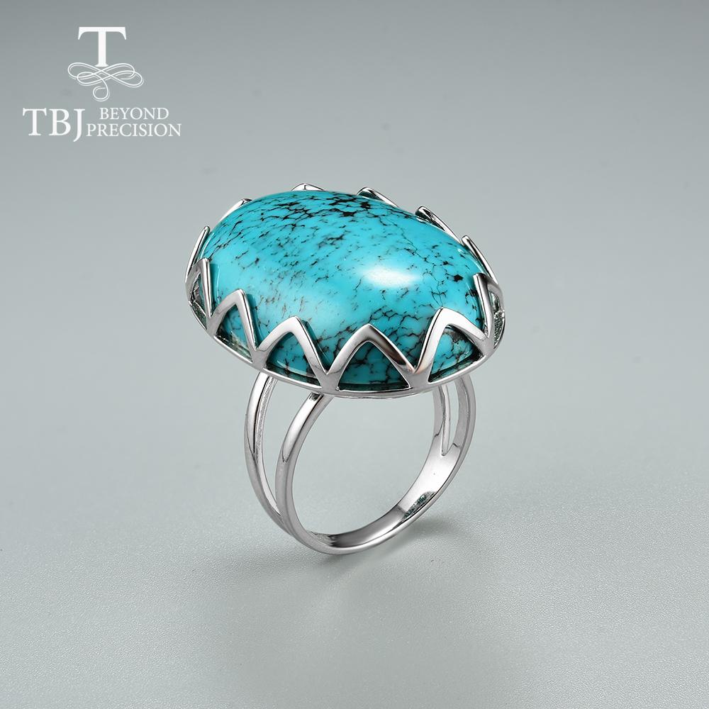 New Natural Blue Turquoise Oval 20*30mm Big Gemstone Ring 925 Sterling Silver Woman Fine Jewelry Anniversary Gift