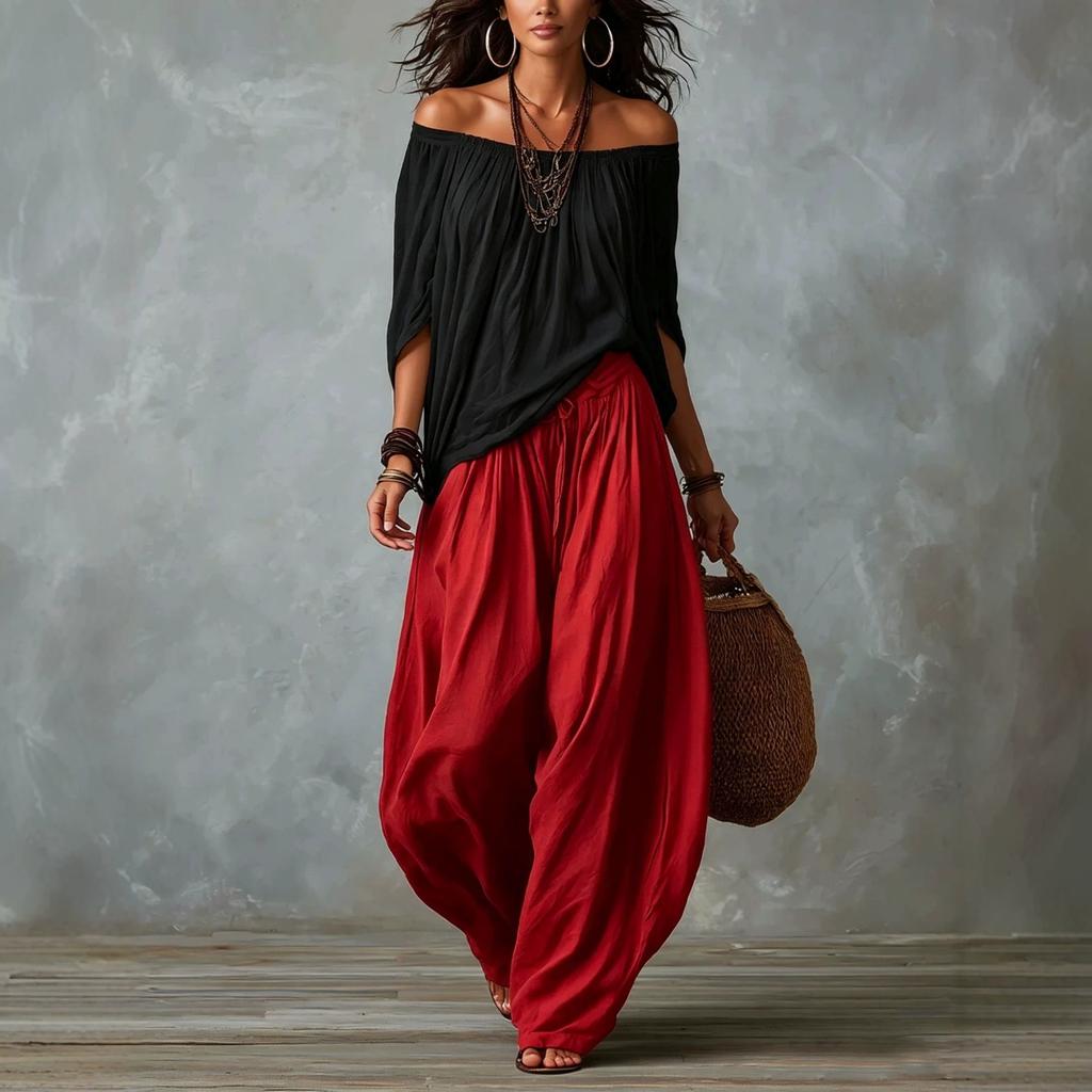 1116 Nuovo completo estivo europeo e americano di alta gamma casual con pantaloni a gamba larga e top monospalla per donna