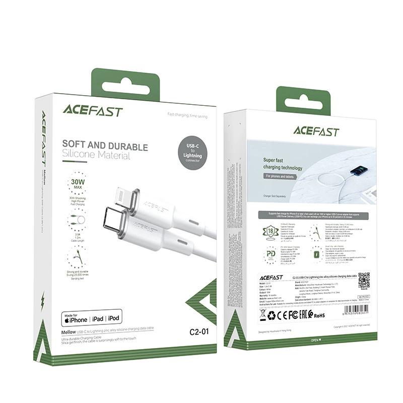 Acefast Kabel Mfi Usb Typ C - Lightning 1,2M, 30W, 3A Czarny (C2-01 Black)