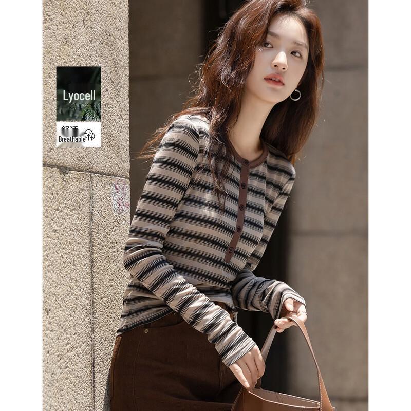 

Demana Women s Retro Striped Lyocell Blend T-Shirt M