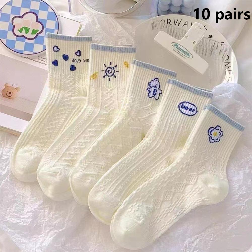 10 Pairs Cartoon Pattern Short Socks Breathable Middle Tube Socks Comfortable Ankle Socks  Summer
